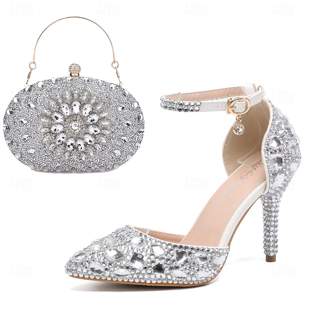 Damen Cocktail Club Party Strass Kristall Schnalle Stiletto Spitze Zehe Mode Niedlich luxuriös PU Schnalle Silber Rot orange Schwarz und Violett 2026 - $99.99 –P17