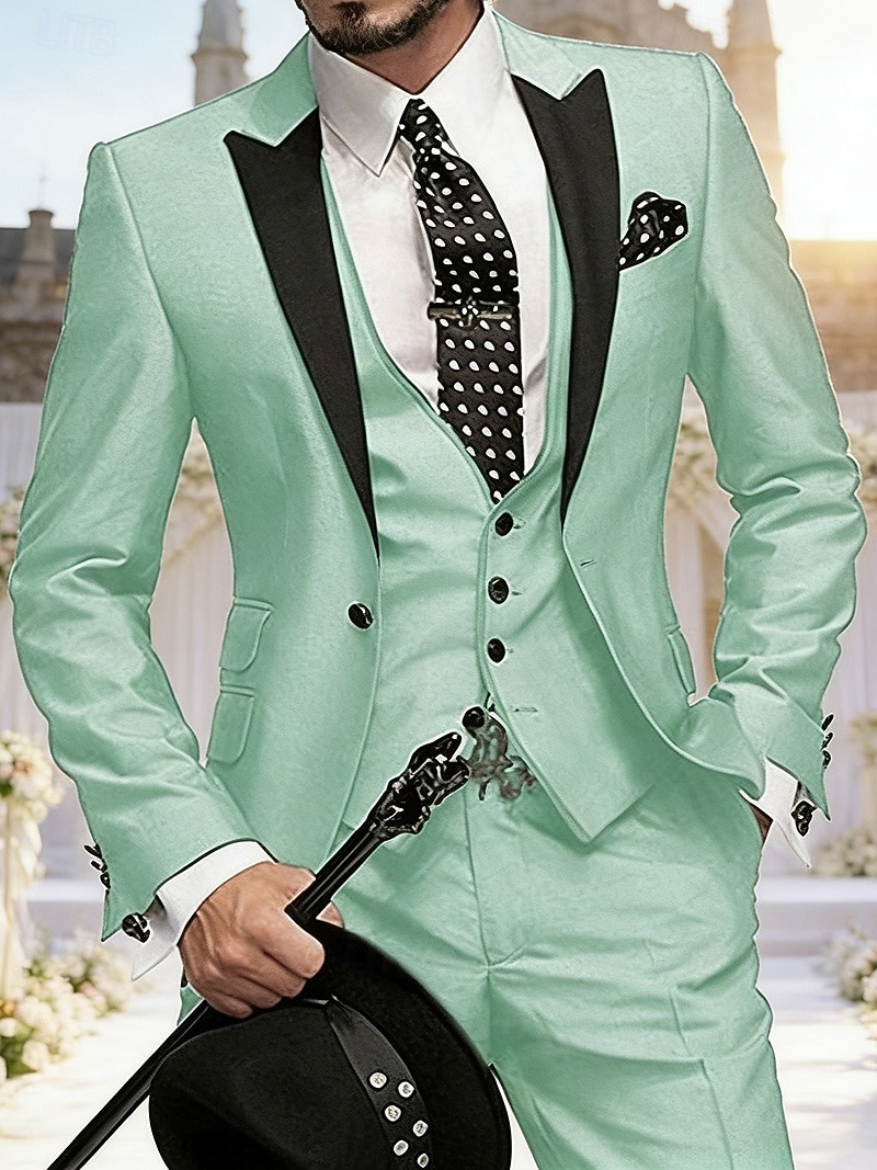 Voor heren Blazer + vest + pantalon Blazer liiketoiminta Werk Feest Modieus Streetwear Herfst Winter Teryleen Kleurenblok Enkele rij knopen Blazer Wit Champagne Lichtgroen Blozend Roze 2026 - $119.99 –P4