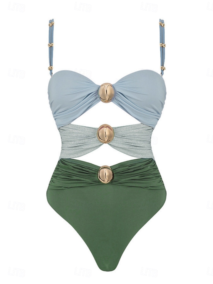 Costume da bagno intero da donna arricciato sexy con ritagli supporto monokini controllo della pancia vita alta slim senza schienale abbigliamento da spiaggia per le vacanze blocco di colore del 2026 a $28.99 –P1