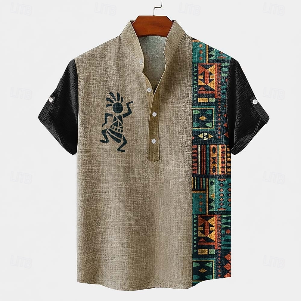 Ανδρικά Γεωμετρικά σχήματα Etnic Κοκοπέλλι Πουκάμισο Πουκάμισο με κουμπιά Κοντομάνικο Vintage ρετρό Αργίες Καθημερινά Καλοκαίρι Άνοιξη Όρθιος γιακάς Henley Collar 3D εκτύπωση Λινό σαν πουκάμισο Kaki 2026 - $25.99 –P4