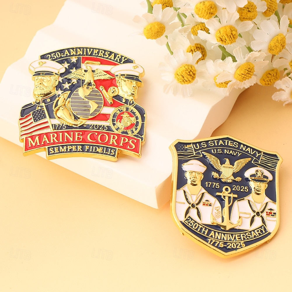 Spilla commemorativa del 250° anniversario del Corpo dei Marines degli Stati Uniti e della NAVY emblema militare del Corpo dei Marines spille a pulsante in lega per la collezione di veterani regalo del 2026 a $11.99 –P2