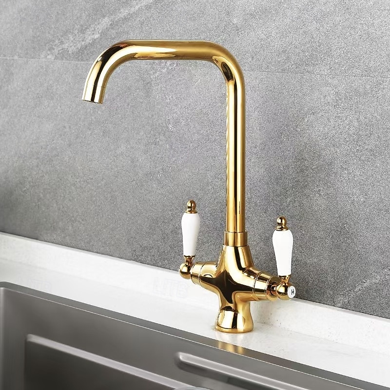 Waschbeckenarmatur - Klassisch Antikes Messing Mittelset Zwei Griffe Ein LochBath Taps 2026 - $178.99 –P5