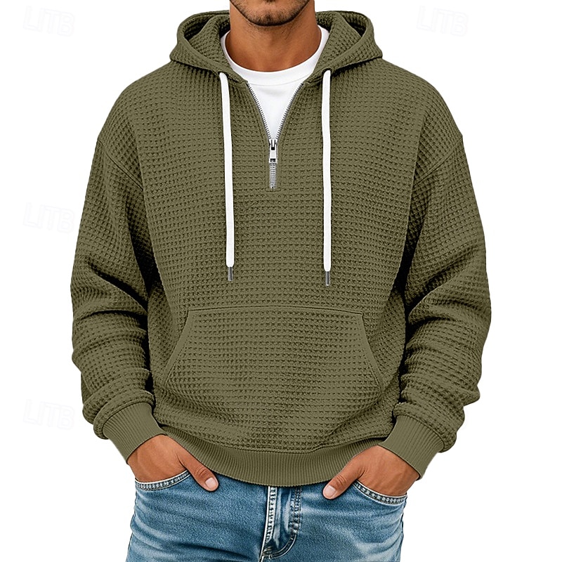 Men's Hoodie Waffle Hoodies Pullover Hoodie Sweatshirt Quarter Zip Hoodie Apricot Wine Red White Light Green Navy Blue Hooded Plain Patchwork Color Block Textured Casual Daily Sports & Outdoor 2026 - $28.99 –P3
