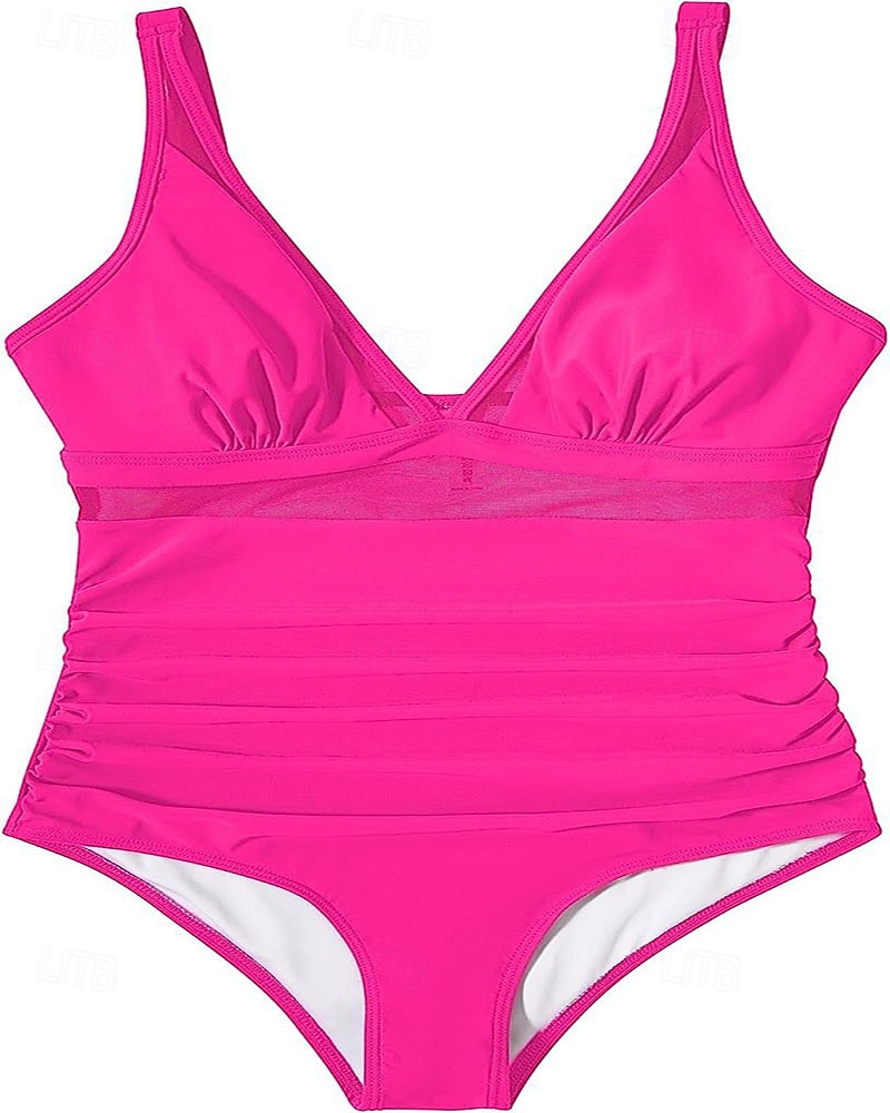 Γυναικεία Μαγιό Ενα κομμάτι Μπικίνι Σορτσάκια Μαγιό Δίχτυ Εξώπλατο Διακοπές Ρούχα παραλίας Συμπαγές Χρώμα Λαιμόκοψη V Αμάνικο Μαγιό 2026 - $8.49 –P10