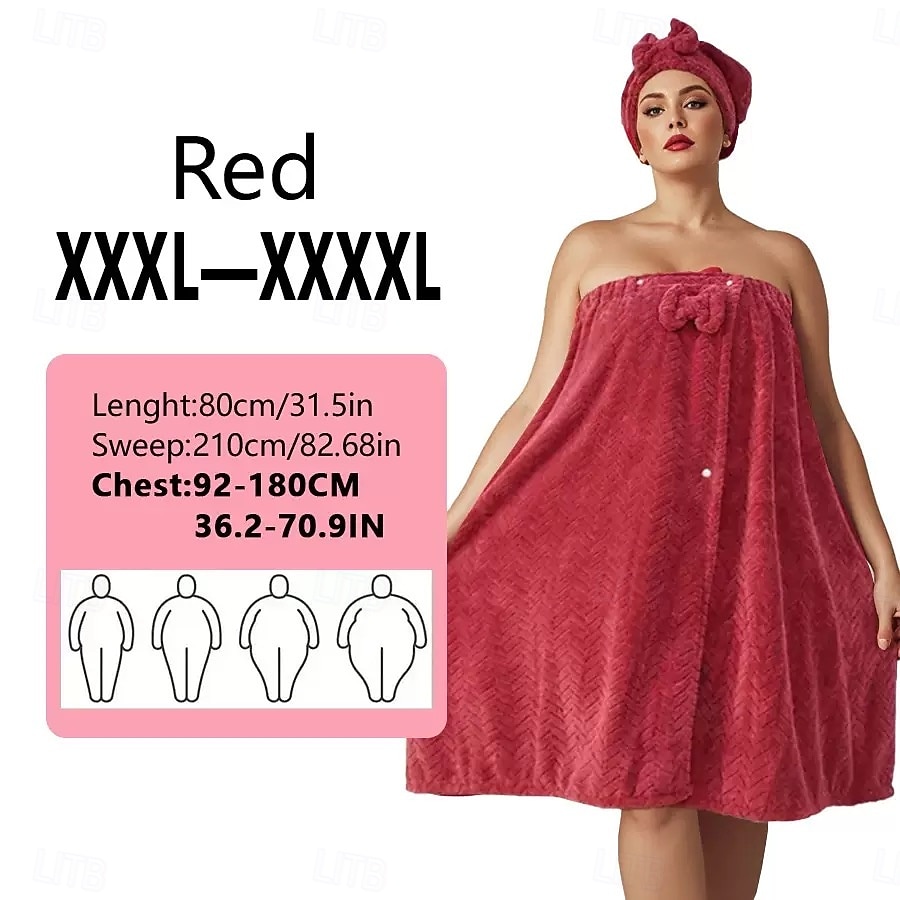 Conjunto de saia de banho plus size ajustável e touca de secagem rápida, roupa de banho confortável e prática, perfeita para depois do banho, à beira da piscina e no chuveiro, secagem rápida e ajuste regulável. de 2026 por $35.99 –P10