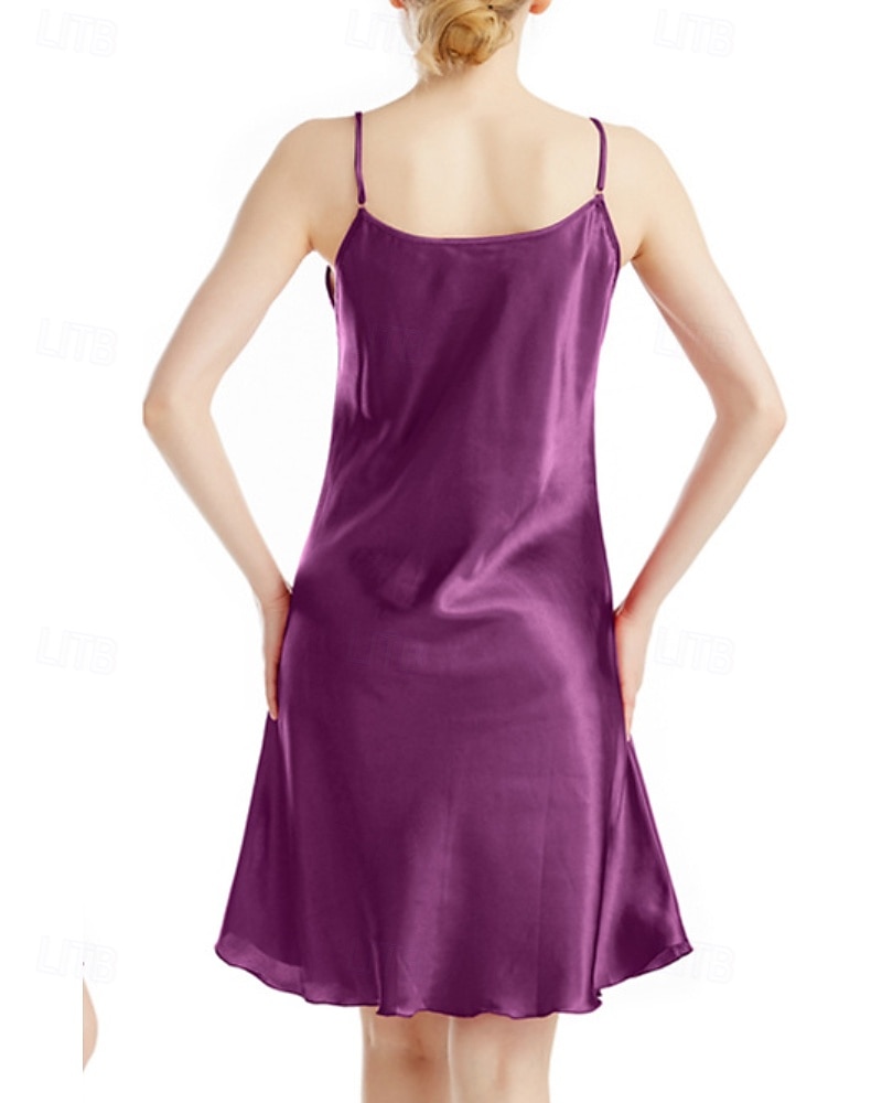 Mujer Bata de noche Casual Suave Satén Color puro Espalda al Aire Vestidos Diario Hogar Cama Sin Mangas Correas Azul cielo Negro Amarillo Rojo Morado Verano Delgado 2026 - $22.99 –P17