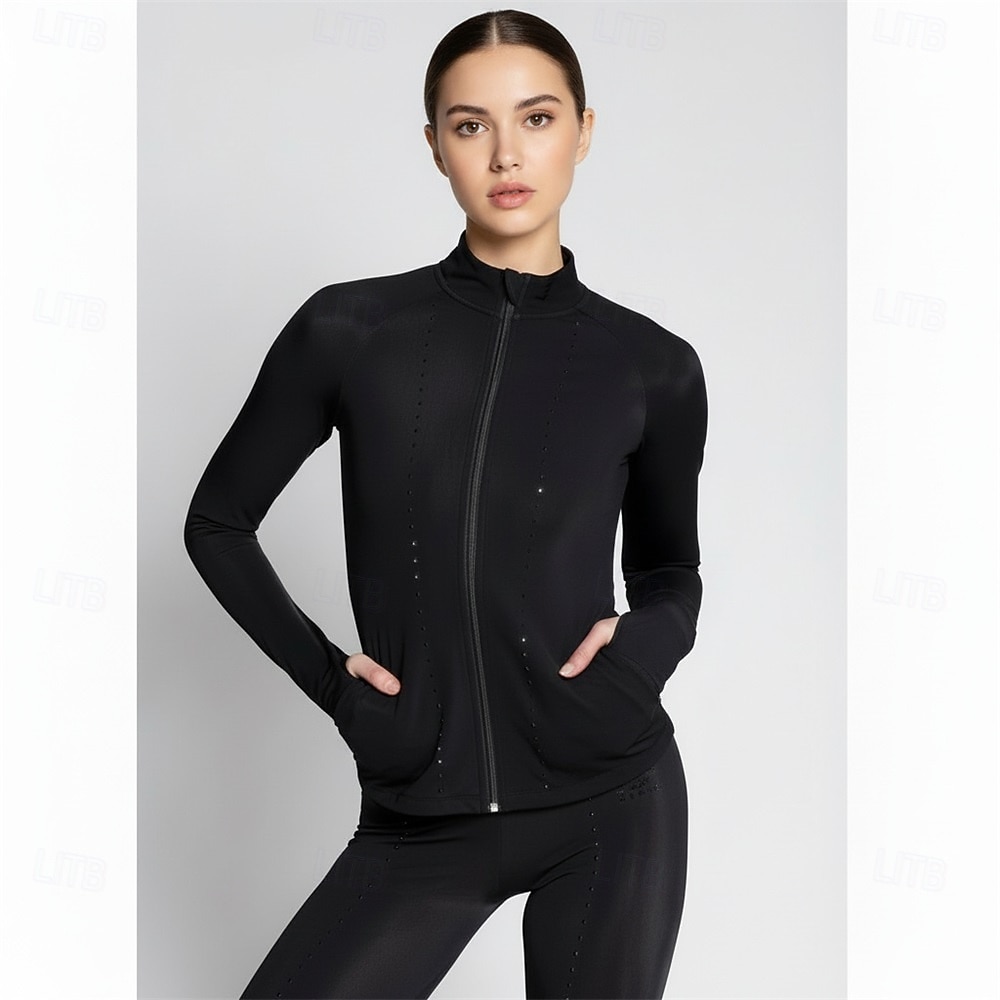 Figure Skating Fleece Jacket Women's Ice Skating Jacket Top Black Patchwork Spandex Stretchy Training Competition Skating Wear Thermal Warm Classic Long Sleeve Ice Skating Figure Skating 2026 - $105.99 –P3