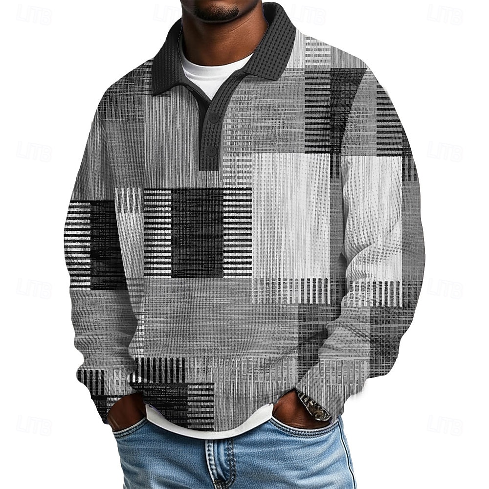 Per uomo Blocco di colori Geometrico Magliette Polo a Nido d'Ape Testurizzato Manica Lunga Magliette polo Bavero Abbigliamento Sportivo Casual Scuola Athleisure Abbigliamento quotidiano Stampa 3D del 2026 a $28.99 –P4