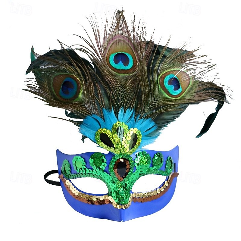 Kvinnes påfugl fjær venetiansk masquerade-maske - grønn paljetter kostyme tilbehør karnevalpartier Mardi Gras cosplay  elegante masquerade-arrangementer 2026 - $19.99 –P5