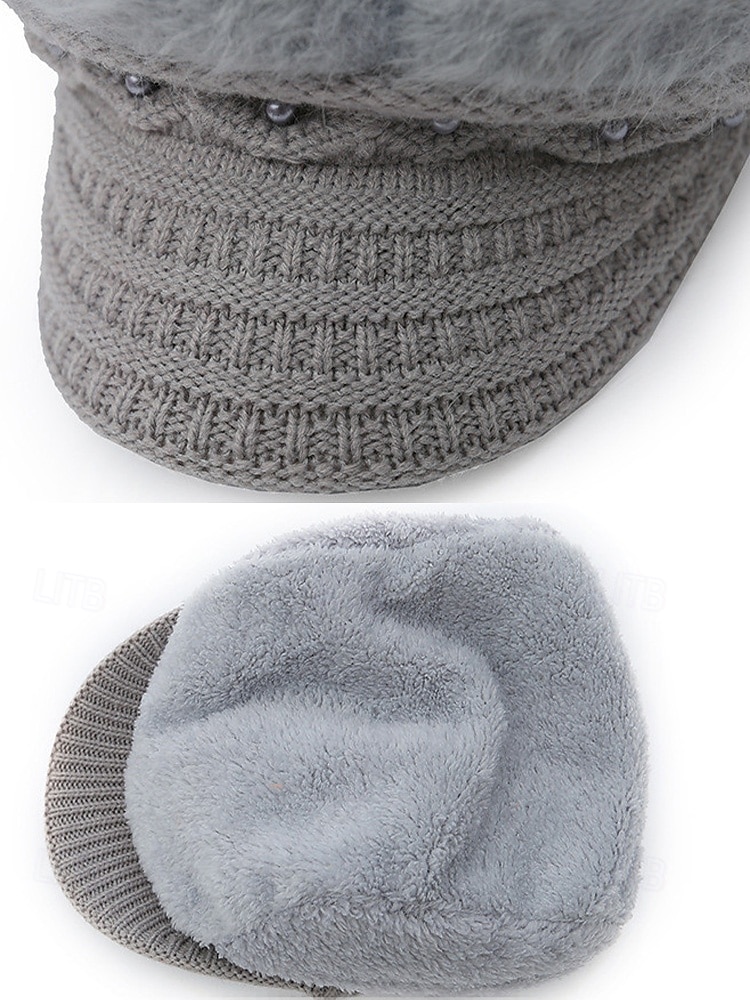 Dámská polyesterová čepice z umělé kožešiny, zdobená perlami, dostupná v několika barvách, ideální pro zimní outfity 2026 - $11.99 –P11