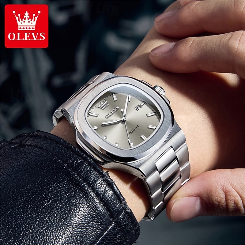 Новые бизнес-часы Olevs украшены светящимися элементами и календарем квадратный наутилус водонепроницаемые спортивные модные и повседневные кварцевые наручные часы 2026 - $32.99 –P15