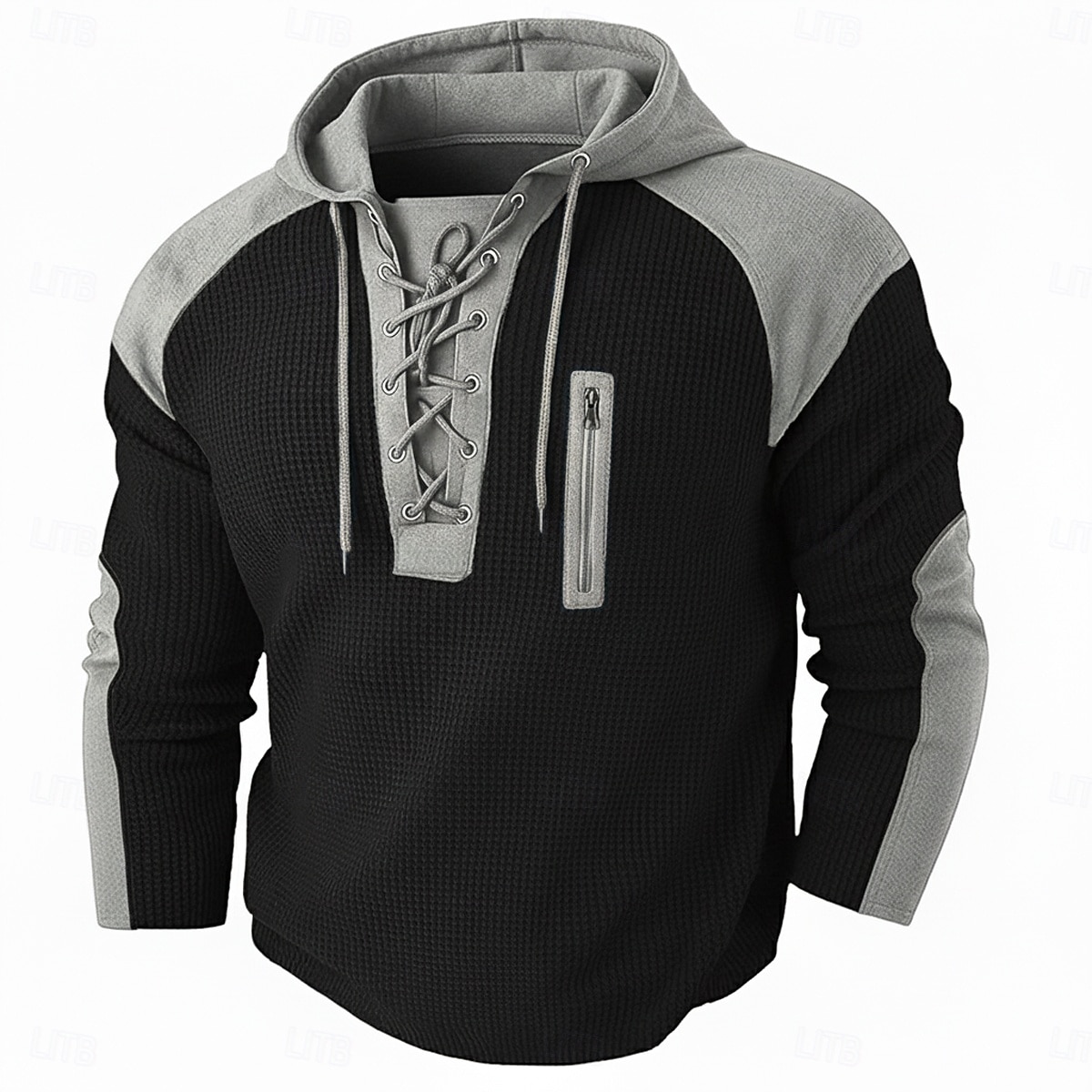 Men's Waffle T-shirt T Shirt Waffle Henley Shirt Long Sleeve Hooded Lace Up Neck Fall Solid Color Textured Traditional / Vintage Drawstring Casual Home Outdoor Light Blue Wine Black Top Tee for Men 2026 - $24.99 –P1