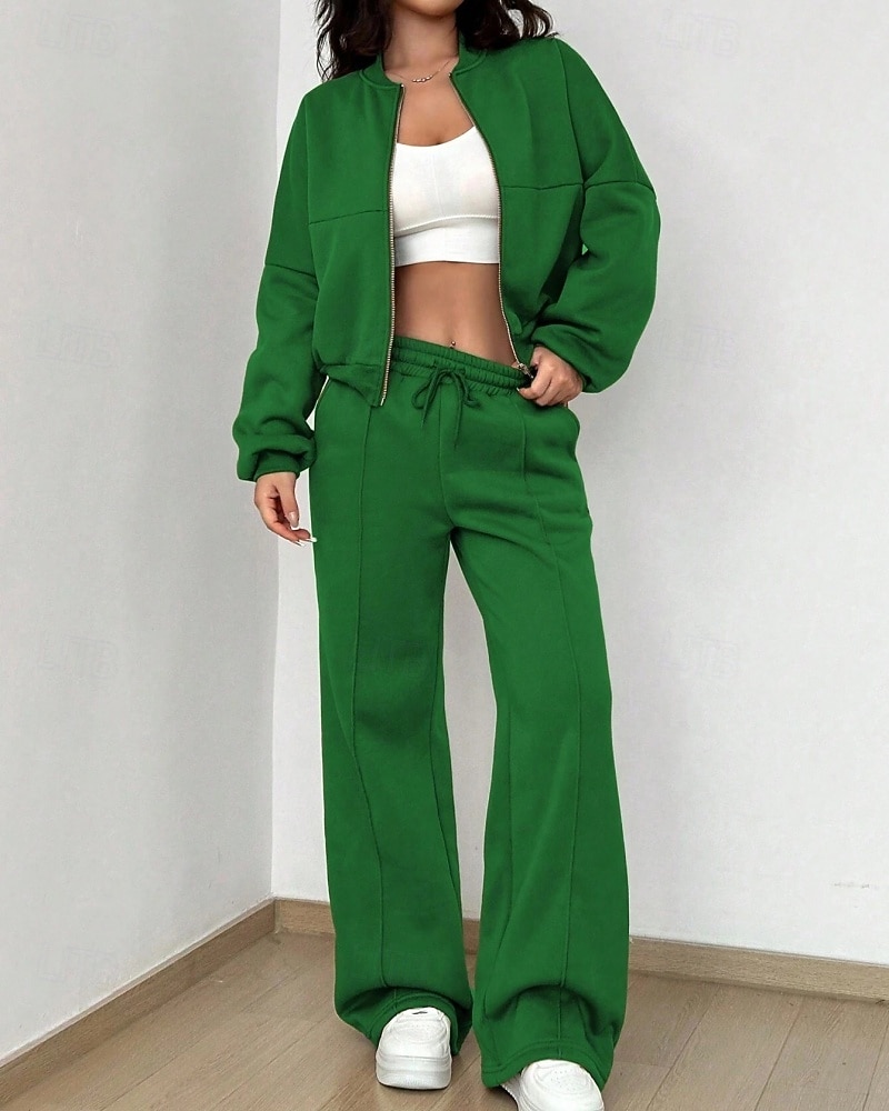 Per donna Tuta Set di Pantaloni Bolero Top Manica Lunga Collo alla coreana Tinta unica Coulisse Moda Streetwear Casuale Quotidiano All'aperto Nero Rosa Azzurro cielo Primavera Vestibilità regolare del 2026 a $49.99 –P10