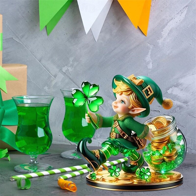 Skřítek na Den svatého Patrika, irský trojlístek na stůl, 2D akrylová víceúčelová bytová dekorace 2026 - $17.49 –P3
