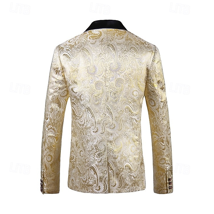 Men's Blazer Jacket Shawl Collar Fashion Party Luxury Paisley Jacquard Blazer Red Beige Tailored Fit Single Breasted One-button 2026 - $117.99 –P2