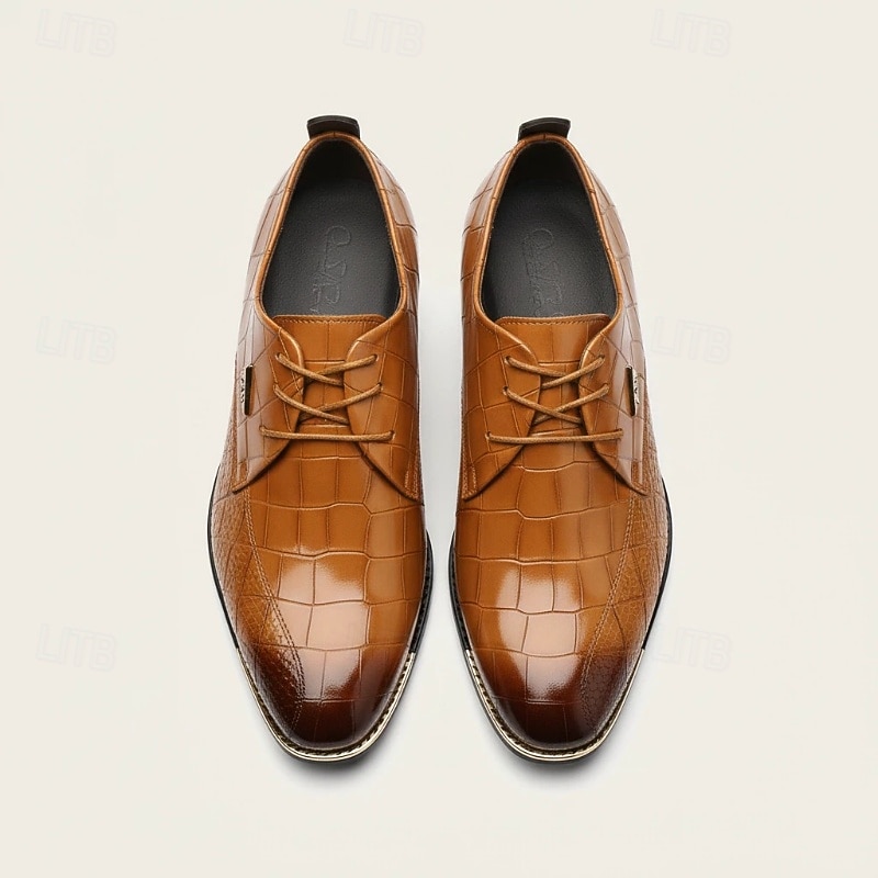 мужские коричневые оксфорды из искусственной кожи с крокодиловым узором - элегантные туфли на шнуровке для официальных и деловых нарядов 2026 - $46.99 –P2