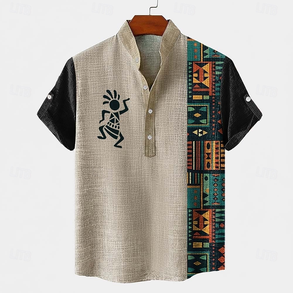 Ανδρικά Γεωμετρικά σχήματα Etnic Κοκοπέλλι Πουκάμισο Πουκάμισο με κουμπιά Κοντομάνικο Vintage ρετρό Αργίες Καθημερινά Καλοκαίρι Άνοιξη Όρθιος γιακάς Henley Collar 3D εκτύπωση Λινό σαν πουκάμισο Kaki 2026 - $25.99 –P2