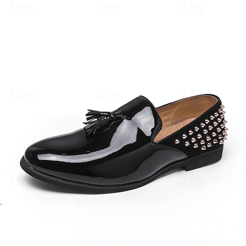 Mocasines negros de charol para hombre: elegantes zapatos sin cordones con detalles tachonados y un diseño moderno, ideales para salidas nocturnas, fiestas, eventos de moda y bodas. 2026 - $54.99 –P3