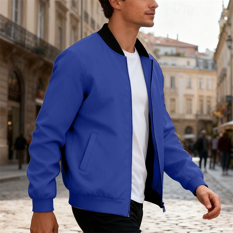 Per uomo Giacca Leggera Giubbotto bomber Giacca Casual Casuale Quotidiano Leggero Tasca Primavera Autunno Semplice Streetwear Elegante Colletto Mao Regolare Blu Nero Giallo Rosso Blu marino Giacca del 2026 a $30.99 –P9
