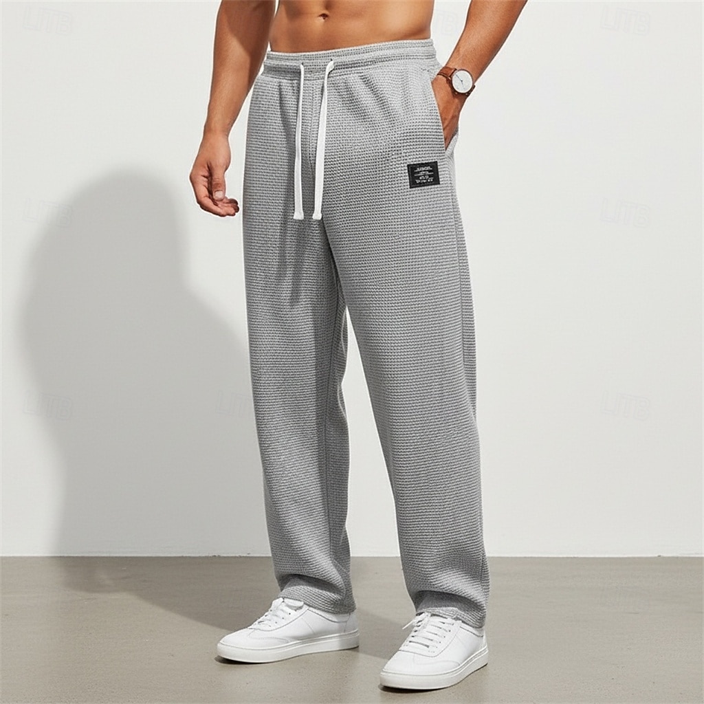 Men's Waffle Sweatpants Trousers Baggy Pants Straight Leg Sweatpants Drawstring Elastic Waist Solid Color Comfort Full Length Daily Outdoor Streetwear Vacation Fashion Black White Micro-elastic 2026 - $25.99 –P12