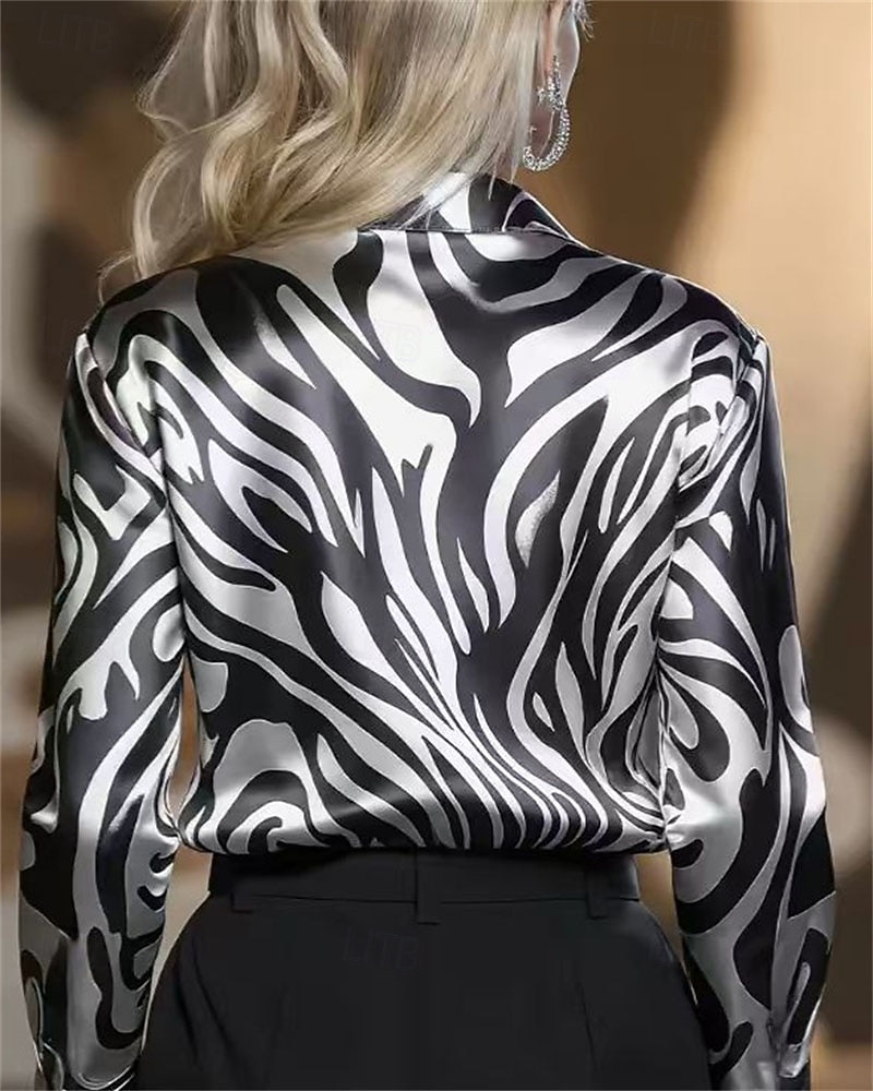 Dam Skjorta Elegant Satin topp Blus Rynkad Knappar Mönster Slät Elegant Vintage Dagligen Långärmad Tröjkrage Vanliga toppar Dagligen Arbete Helgdag Silver Guld Höst Vinter 2026 - $32.99 –P4