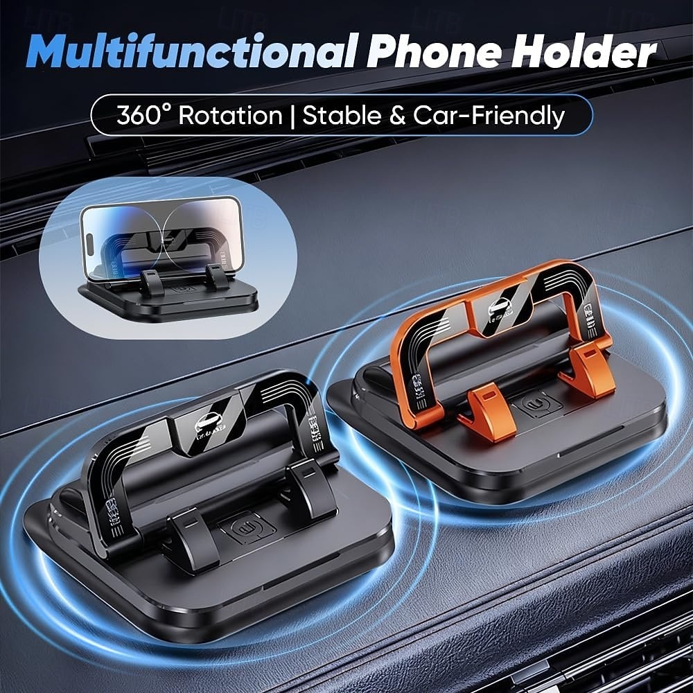 2-i-1 360° roterbar biltelefonholder med parkeringsnummerplate - sammenleggbar, justerbar sklisikker base, dashbord-/nakkestøttefeste, kompatibel med de fleste kjøretøy, biltelefonholder, biltilbehør 2026 - $11.49 –P8