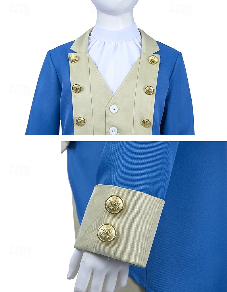250e anniversaire des États-Unis Rococo Baroque Tenues Manches longues George Washington Alexander Hamilton Epoque Coloniale Déguisement Garçons Carnaval Jour de l'indépendance 4 juillet Enfant de 2026 ? $50.99 –P7