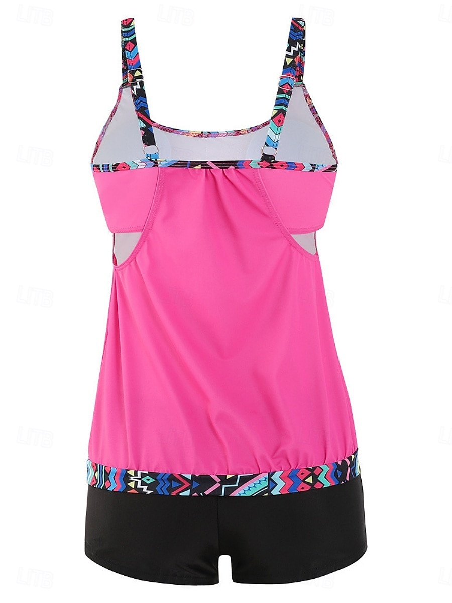 Bañador de tankini de 2 piezas para mujeres leopardo pantalones cortos control de abdomen alta cintura delgado espalda descubierta para vacaciones playa hojas cuello redondo sin mangas 2026 - $33.99 –P9