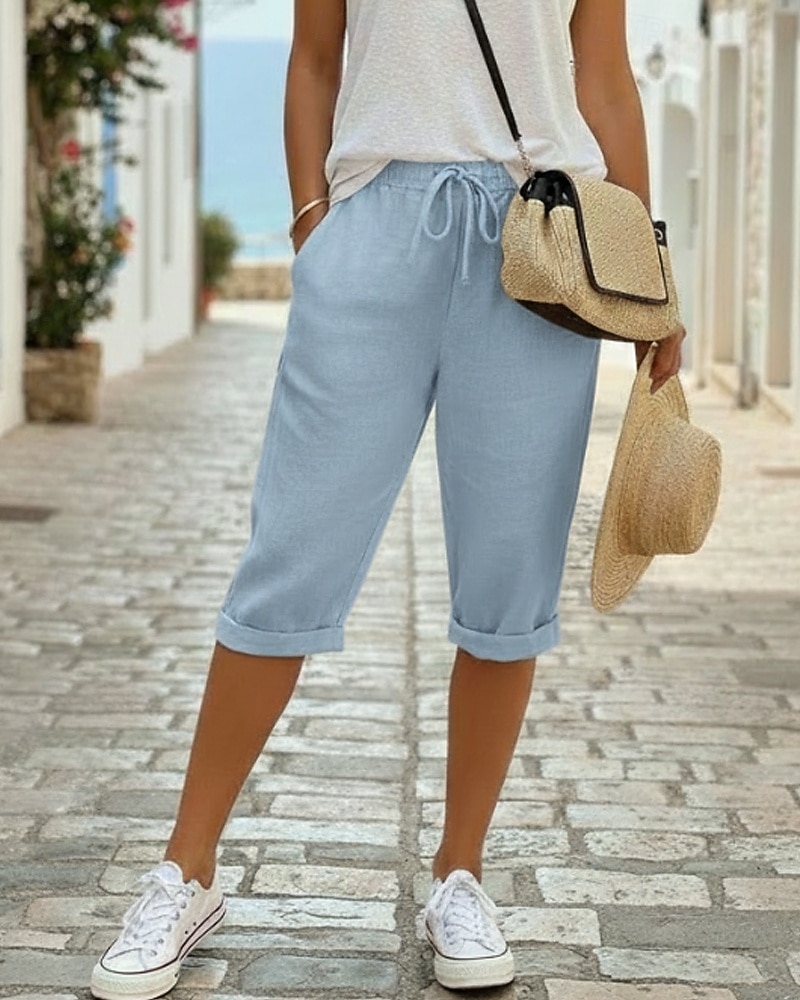 Жен. капри шорты Шорты из хлопка и льна Чино Укороченные Отпуск Уличный стиль На каждый день Длина колена Нормальная Полотняное плетение Кулиска Карман Удобный Дышащий Неэластичная 2026 - $19.99 –P17