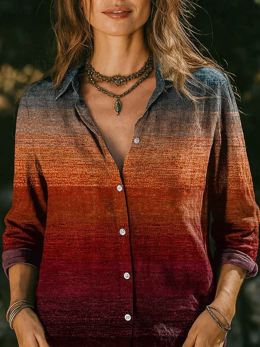 Γυναικεία Πουκάμισο Μπλούζα Κουρελού Κουμπιά Στάμπα Ombre Γραφική Γεωμετρικό Βίντατζ Καθημερινό Μακρυμάνικο Κολάρο Πουκαμίσου Κανονικά μπλουζάκια Καθημερινά Θαλασσί Πορτοκαλί 2026 - $32.99 –P1