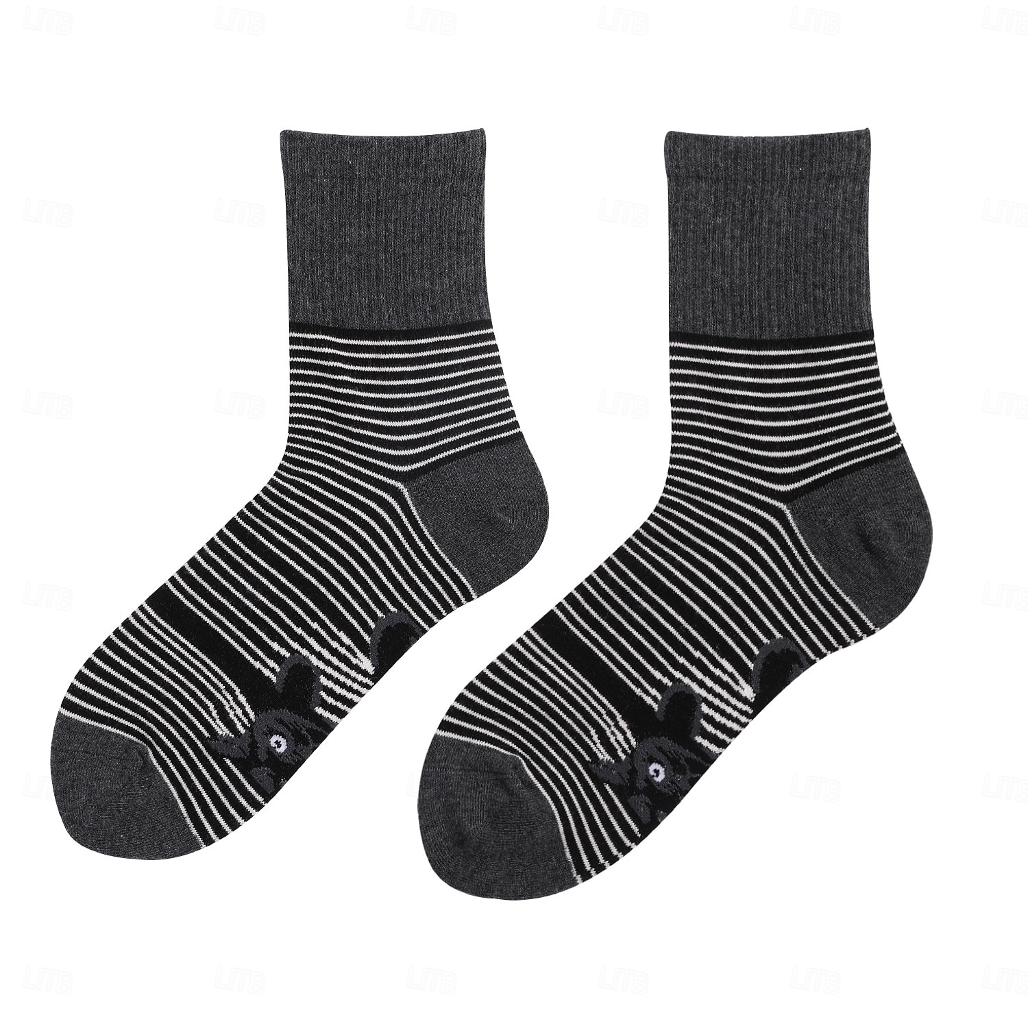 Men's Socks Black and White Stripes Animal Cat Print Plus Size Unisex Mid-Calf Socks Comfortable Casual Wear for Men and Women 2026 - $5.49 –P5