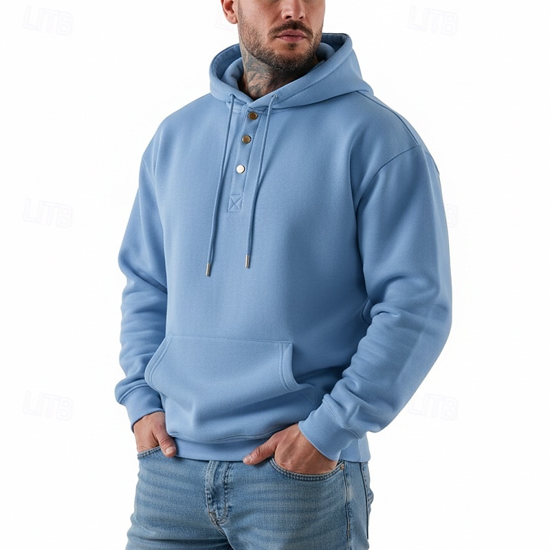 Men's Hoodie Pullover Hoodie Sweatshirt Button Up Hoodie Blue Apricot Wine Red Black Light Green Hooded Plain Kangaroo Pocket Casual Daily Sports & Outdoor Streetwear Cool Sportswear Spring & Fall 2026 - $24.99 –P6
