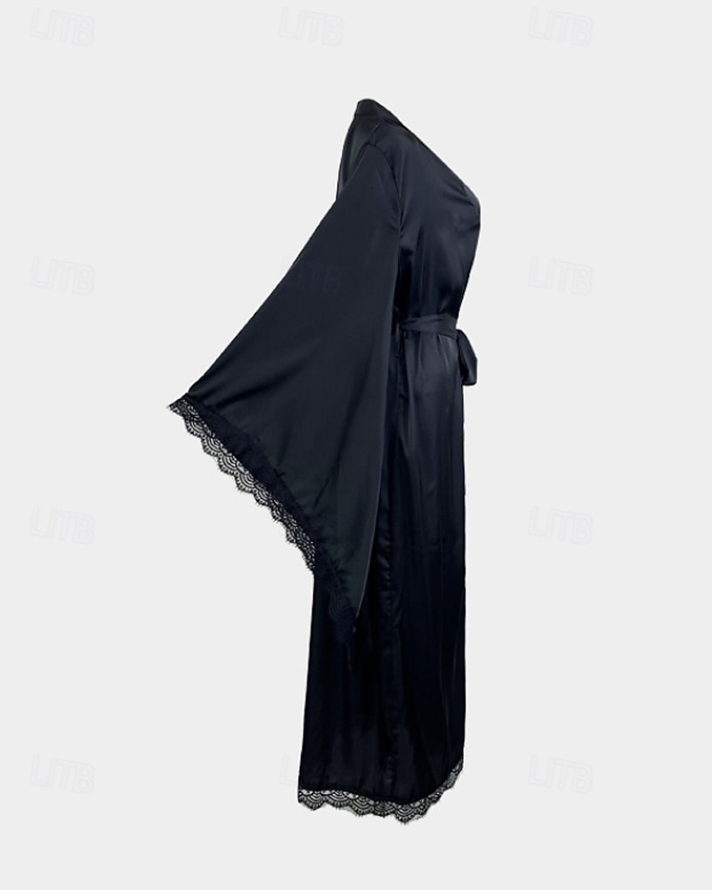 Femmes Robe Occasionnel Doux Satin Couleur Unie Dentelle Quotidien Maison Lit manche longue Col en V Noir Blanche Été Printemps Coupe Ample de 2026 ? $39.99 –P8