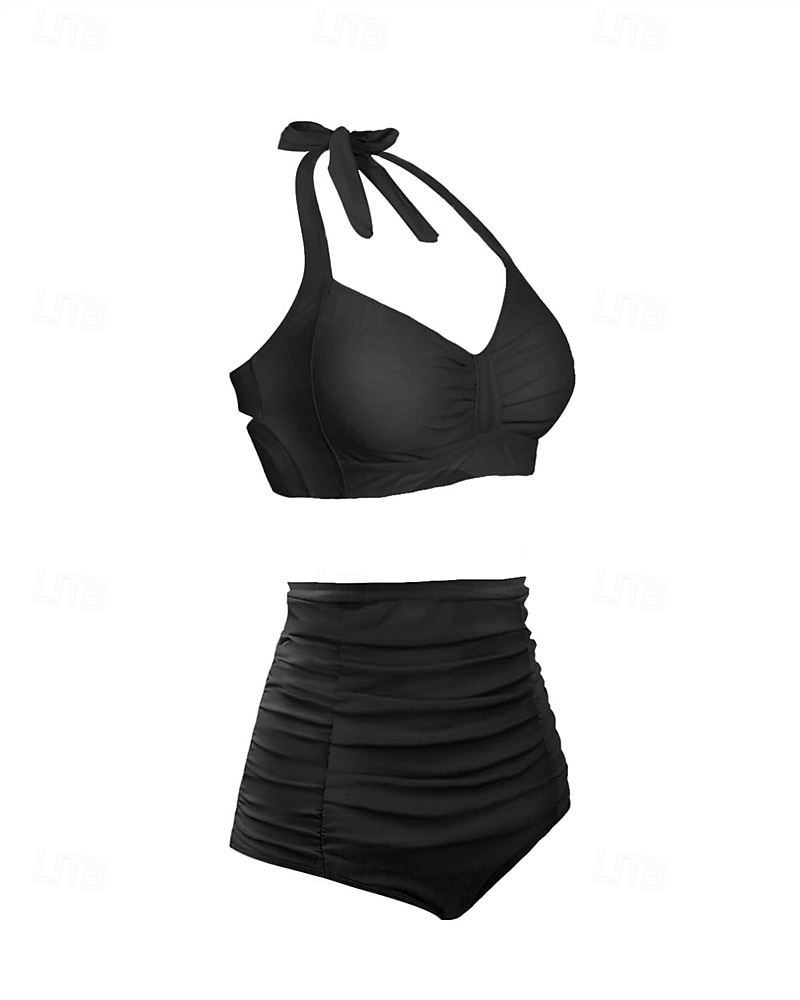 Per donna Costume da bagno Bikini a vita alta con volant 2 pezzi Tropicale Senza schiena Protezione UV Alta elasticità Senza Maniche Costume da Bagno Surf Immersione Snorkeling Estate del 2026 a $15.49 –P5