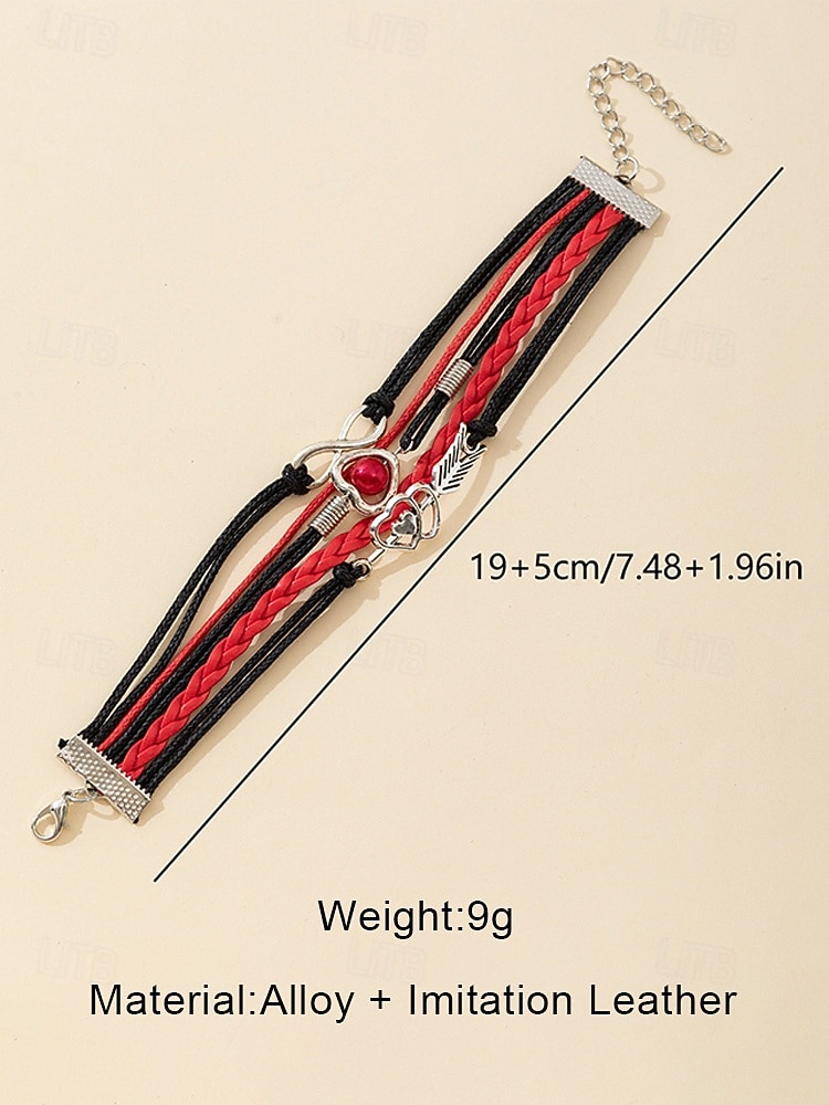 Women's Bohemian Alloy and Faux Leather Bracelets, Multi-Color with Heart and Infinity Charms – Perfect for Valentine's Day and Casual Wear 2026 - $7.99 –P9