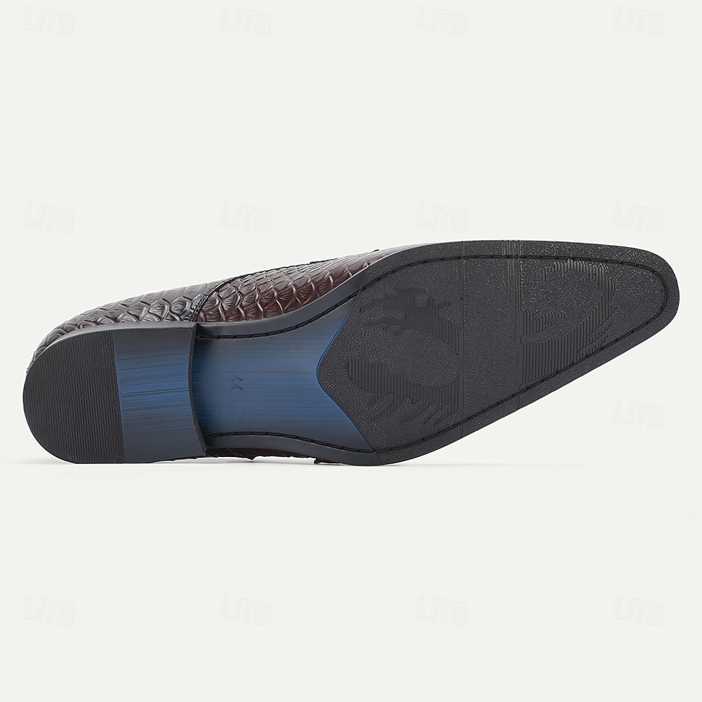 Men's Brown Crocodile Print Monk Strap Shoes – Premium Leather with Stylish Buckle Design, Perfect for Weddings, Formal Events and Office Wear 2026 - $94.99 –P7
