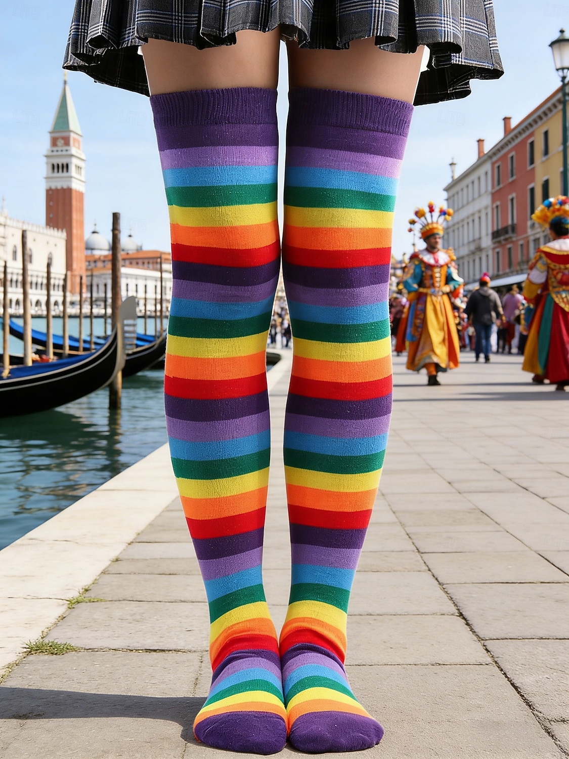 Женские разноцветные чулки до колена на Марди Гра в комплекте из 4 штук — растяжимые полосатые карнавальные чулки для женщин яркий стиль для карнавальных и праздничных нарядов 2026 - $18.99 –P2