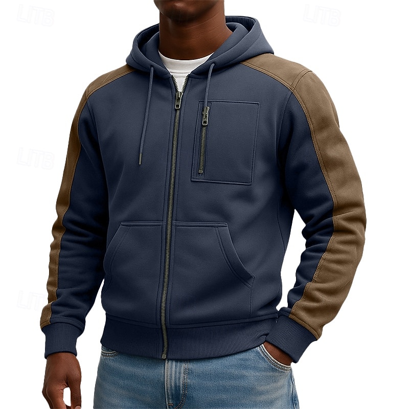 Herren Kapuzensweatshirt Vollreißverschluss-Kapuzensweatshirt Taktischer Kapuzensweatshirt Schwarz Marineblau Mit Kapuze Einfach Reißverschluss Farbblock Lässig Täglich Sport & Outdoor Cool 2026 - $24.99 –P1