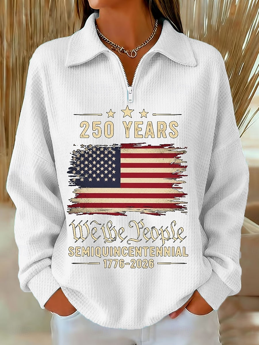 Independence Day American Anniversary Patriotic Women's Pullover Sweatshirt Graphic Letter Casual Print Long Sleeve Half Zip Casual Dailywear Sports Blue Black White Red Green Spring 2026 - $29.99 –P1