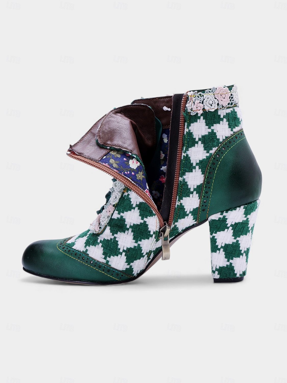 Bottes à talons à carreaux verts pour femmes – Style de carnaval vintage avec détails en dentelle parfaites pour le carnaval les festivals et les soirées costumées de 2026 ? $109.99 –P4