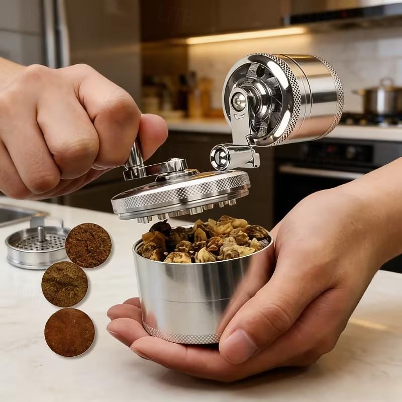 Robuuste handmatige zinken kruidenmolen en -vergruizer, draagbare kruidenmolen met handslinger voor thuis, in de keuken, op de camping en in restaurants. Ideaal voor specerijen, kruiden, koffie en 2026 - $15.99 –P1