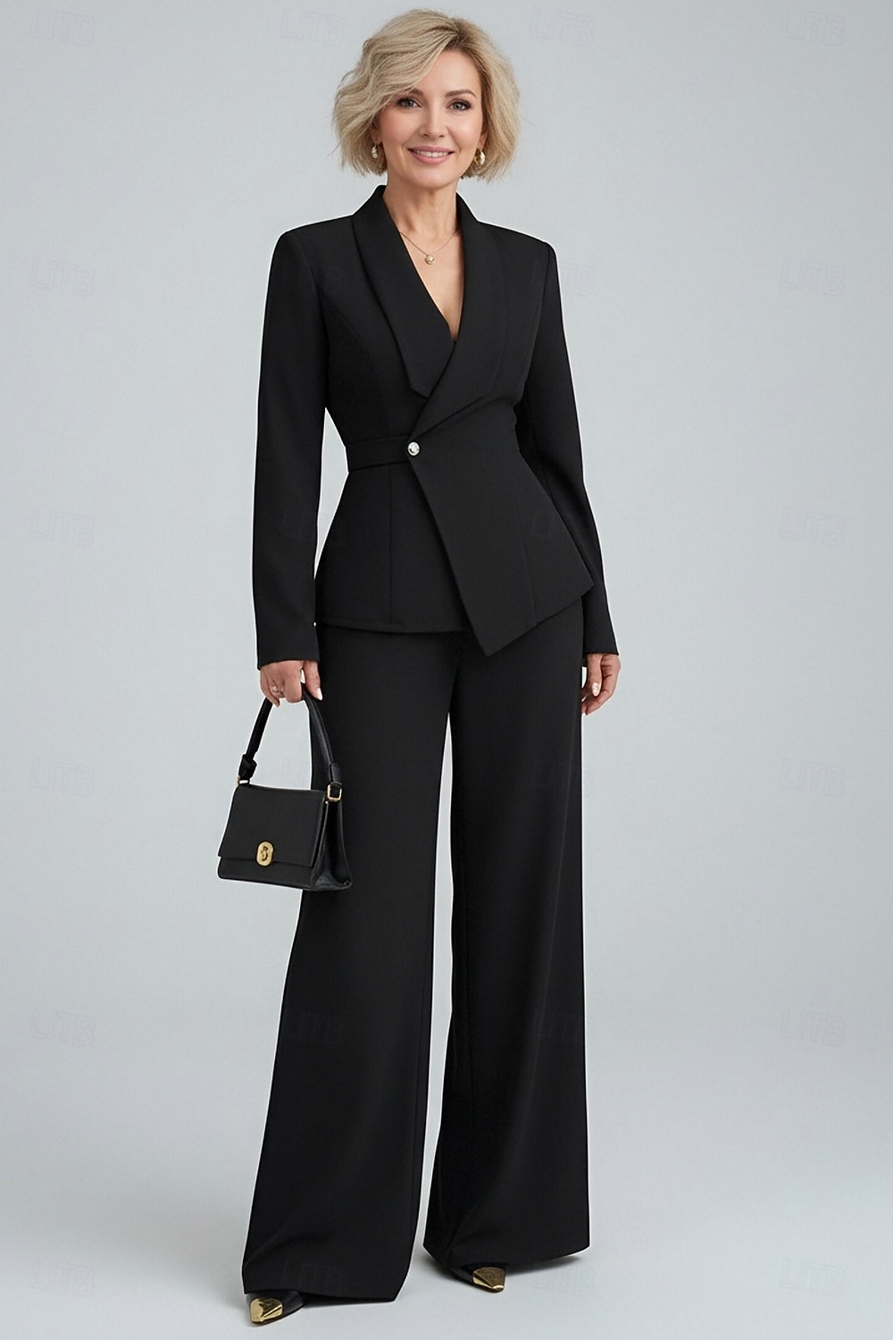 Women's 2 Pieces Suits Two Piece Business Wedding Guest Stretch Fabric Elegant Simple Tuxedo Long Sleeve V Neck Peak Lapel Single Breasted One-button 2026 - $178.99 –P4