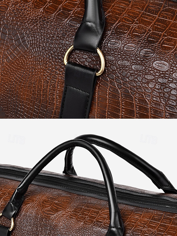 Borsa da weekend da uomo in similpelle con motivo coccodrillo, tracolla regolabile, grande capacità, impermeabile, perfetta per gite del fine settimana e brevi viaggi di lavoro del 2026 a $32.99 –P9