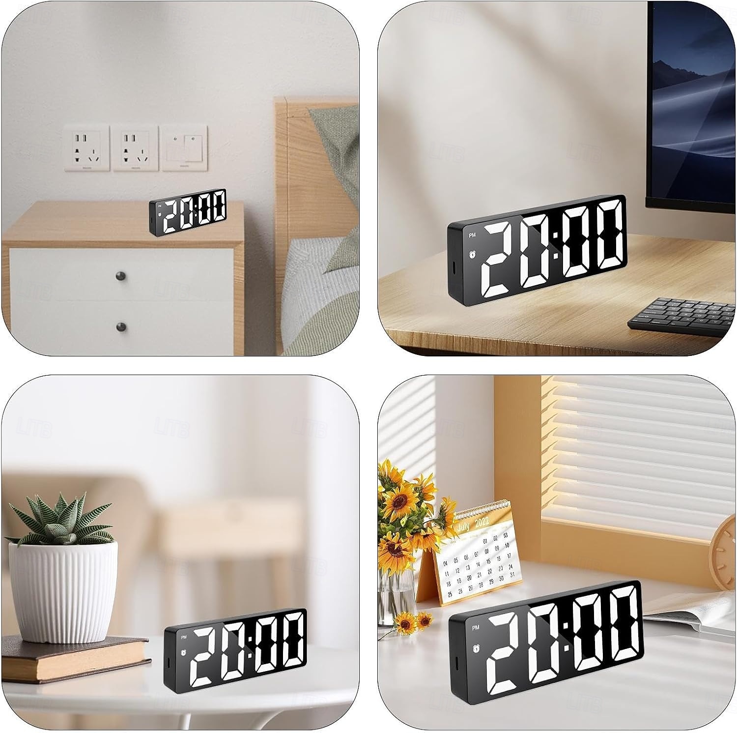 цифровые часы, светодиодные зеркальные часы, большой зеркальный таймер с дисплеем, бесшумные светящиеся будильники с отображением даты и температуры, современный декор для дома, настольные украшения 2026 - $17.99 –P6