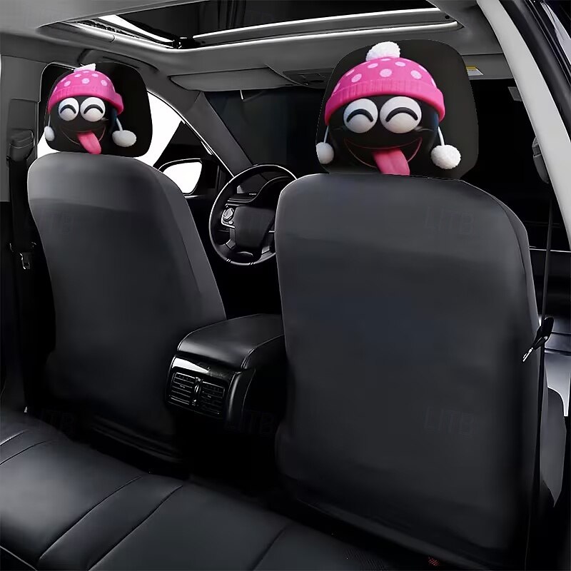 2 قطعة من أغطية مسند رأس السيارة المطبوعة عليها قبعة عيد الميلاد المدهشة، ديكور السيارة، بدون حشو، سهلة التركيب والغسل، مناسبة للسفر لمسافات طويلة لتخفيف التعب، ديكور سيارة مضحك مثالي 2026 - $9.49 –P8