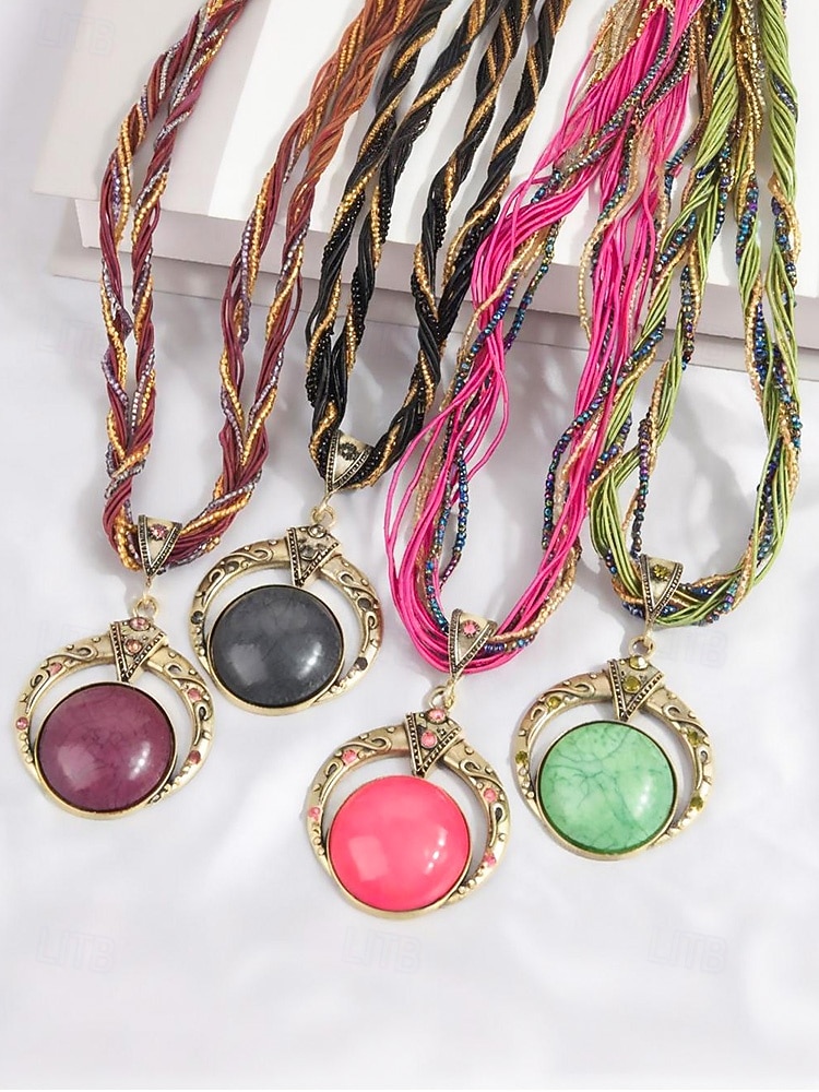 Naisten boheemi metalliseoskaulakoru monivärisellä helmiköydellä, ainutlaatuinen riipusmuotoilu, täydellinen arkeen ja juhlaan 2026 - $9.99 –P5