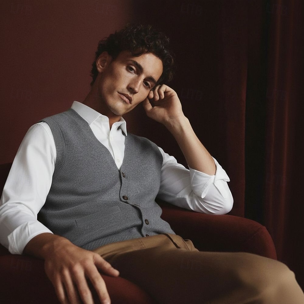 maglione cardigan da uomo in pura lana e cashmere di alta qualità, scollo a V, classico, lavorato a maglia, con tasche e bottoni, tinta unita, morbido, caldo e traspirante. del 2026 a $30.99 –P1