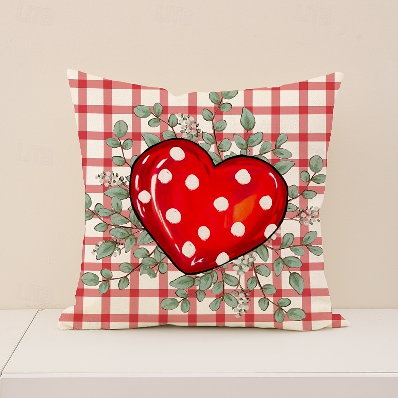Valentine's Day Set Pillow Linen Plaid Print Heart Design Waist Cushion Decorative Throw Pillow Sofa Cover for Living Room Home Decor Bedside Cushion 2026 - $8.99 –P7