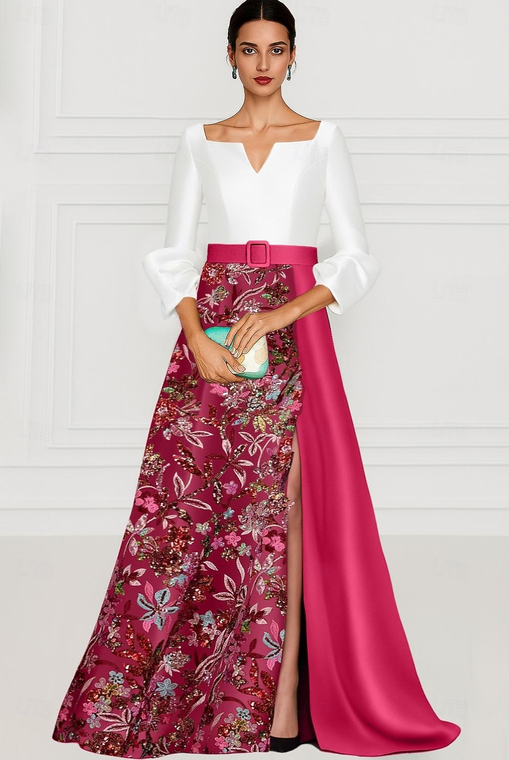 A-Linie Na zem Korálkový výšivkový Formální šaty Šaty pro matku nevěsty Večerní šaty Formální šaty Elegantní Třpyt Hedvábný povrch Dlouhý rukáv Do V Svatební Formální Peleríny Satén Flitry s Třpytky 2026 - $208.99 –P4