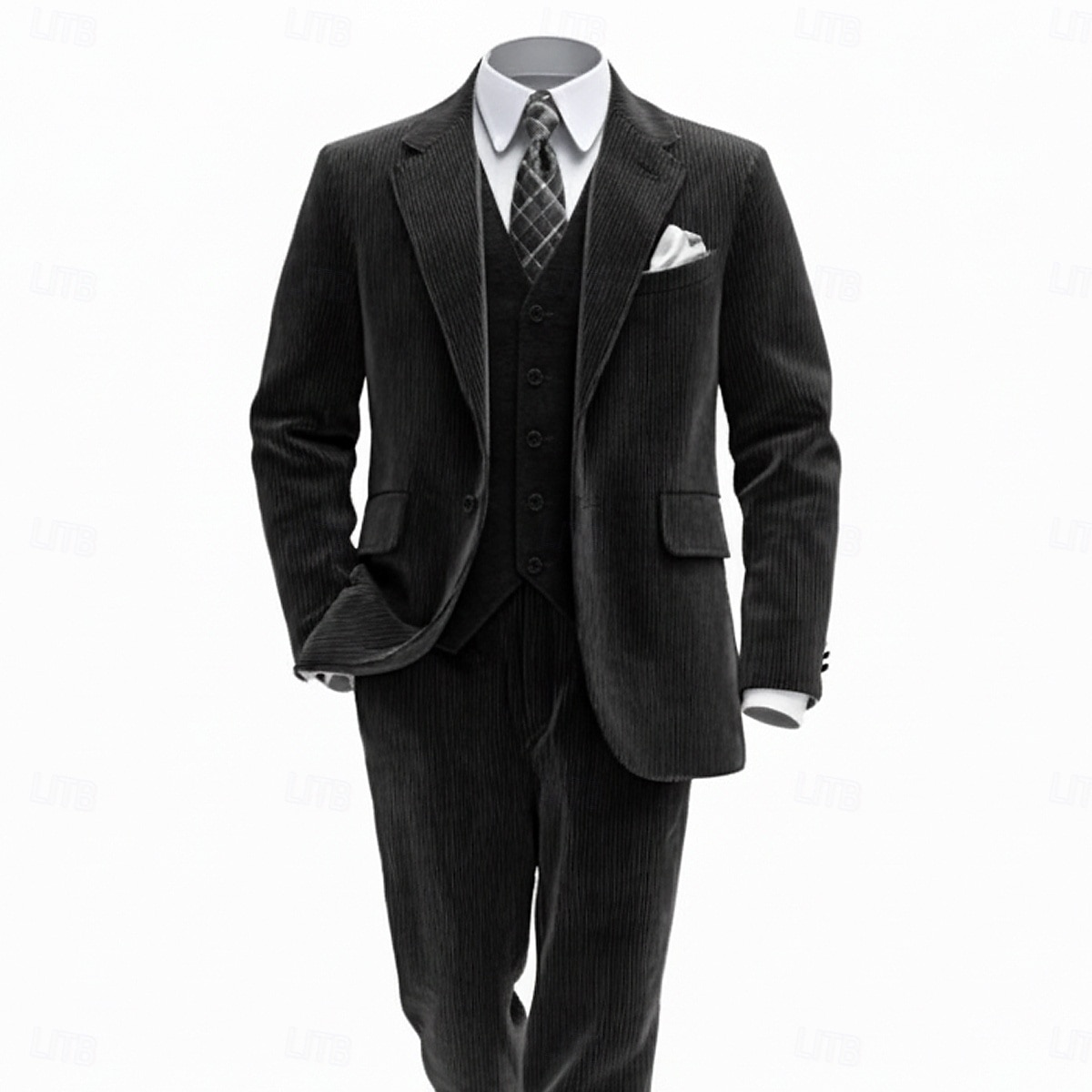 A bărbaților Costum din catifea reiată Casual Afaceri Negru Verde mentă Toamna iarna Costum Rever Clasic Modă Zilnic Dungi Fit adaptat Set 2 piese Un singur rând, un nasture 2026 - $122.99 –P5